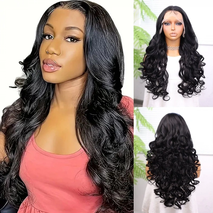 Siyah Bebek Saçlı Fiber Sentetik Dalgalı Tül Peruk