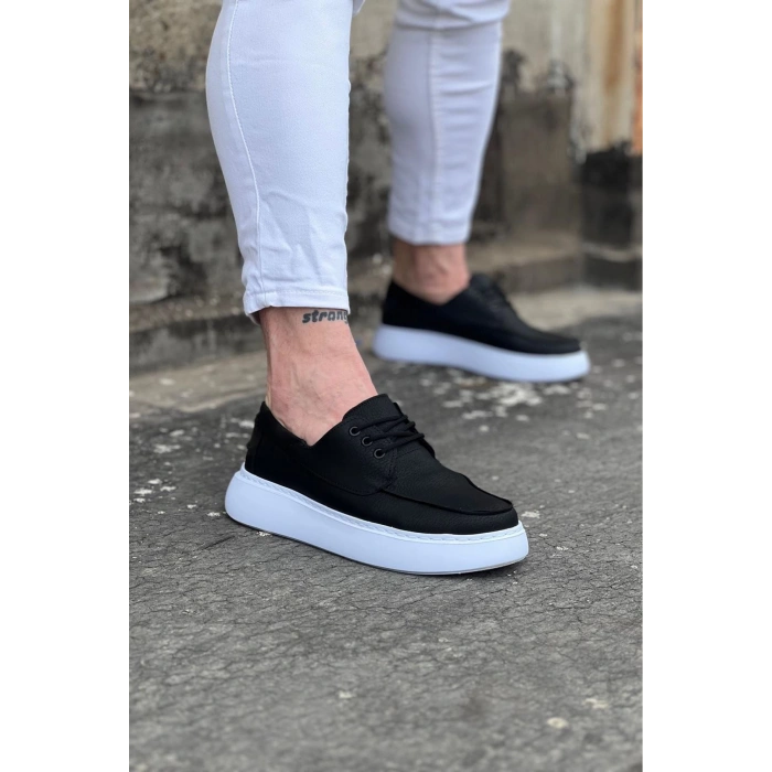 Siyah Cilt Ortopedik Taban Erkek Casual Ayakkabı