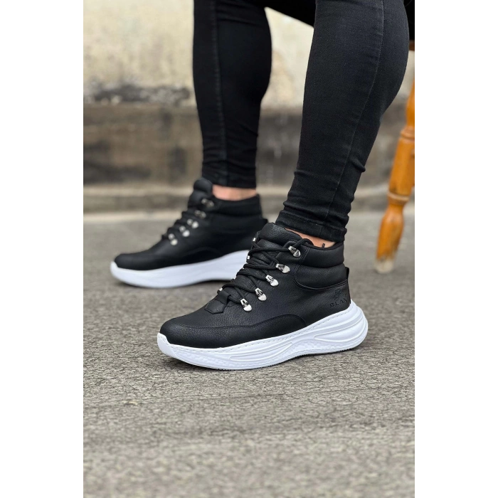 Siyah Cilt Yüksek Taban Yarım Bilek Bot