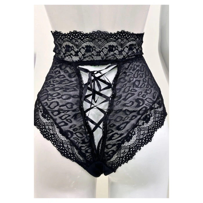 Siyah Dantelli Yüksek Bel Külot Venüs-K1013