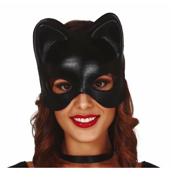 Siyah Deri Görünümlü Kedi Maskesi – Cosplay & Maskeli B