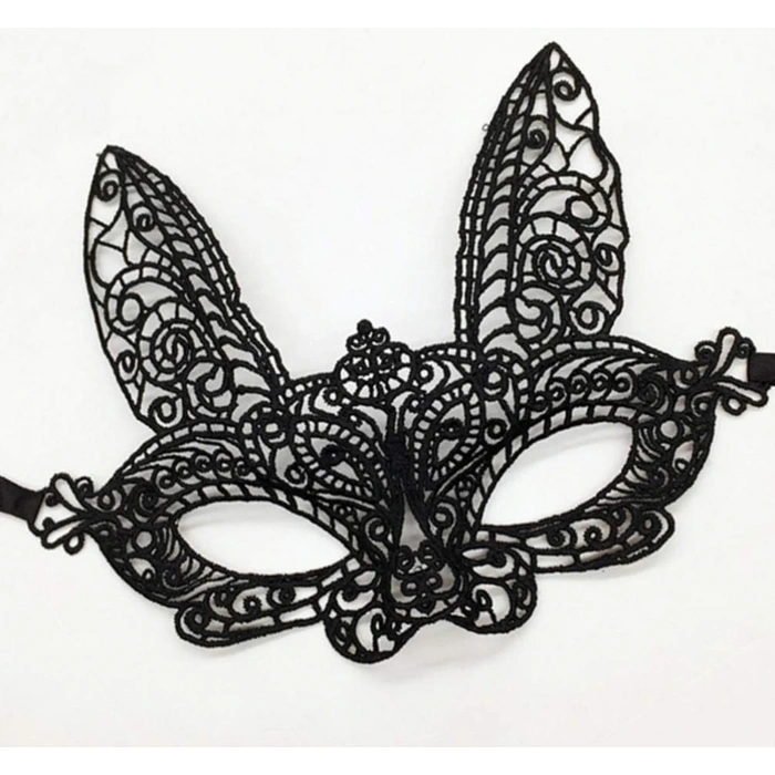 Siyah Renk Dantel Kesim Dantel İşlemeli B Parti Maskesi 7 No