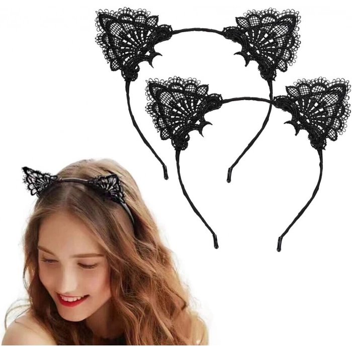 Dantelli Siyah Kedi Tacı - Vintage Tarz Dantel Kedi Kulak