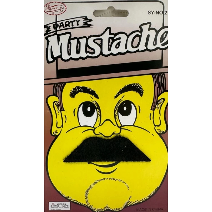 Siyah Renk Gerçekçi Görünümlü Yapışkanlı Beye Bıyığı Takma Tüylü Kısa Bıyık Model 5