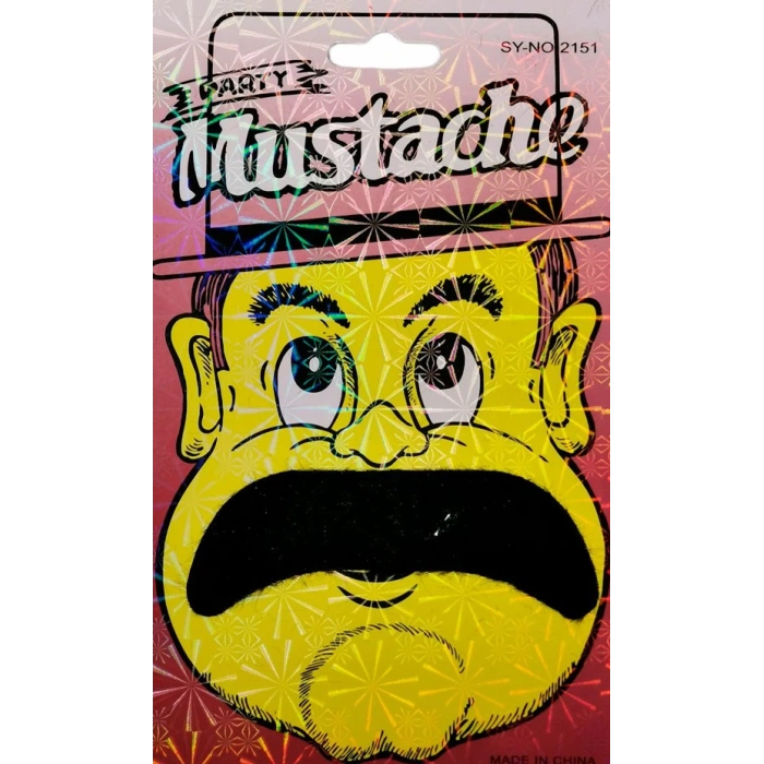 Siyah Renk Gerçekçi Görünümlü Yapışkanlı Pala Bıyık Takma Tüylü Kalın Bıyık Model 2