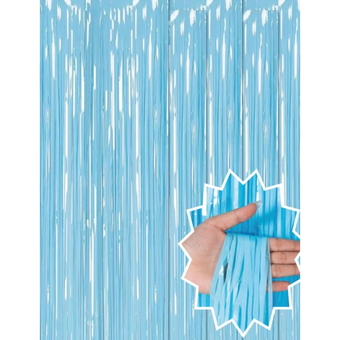 Soft Mavi Püsküllü Kapı Perdesi - Parti, Baby Shower, Sünnet Süsü, Cinsiyet Partisi 1x2 m