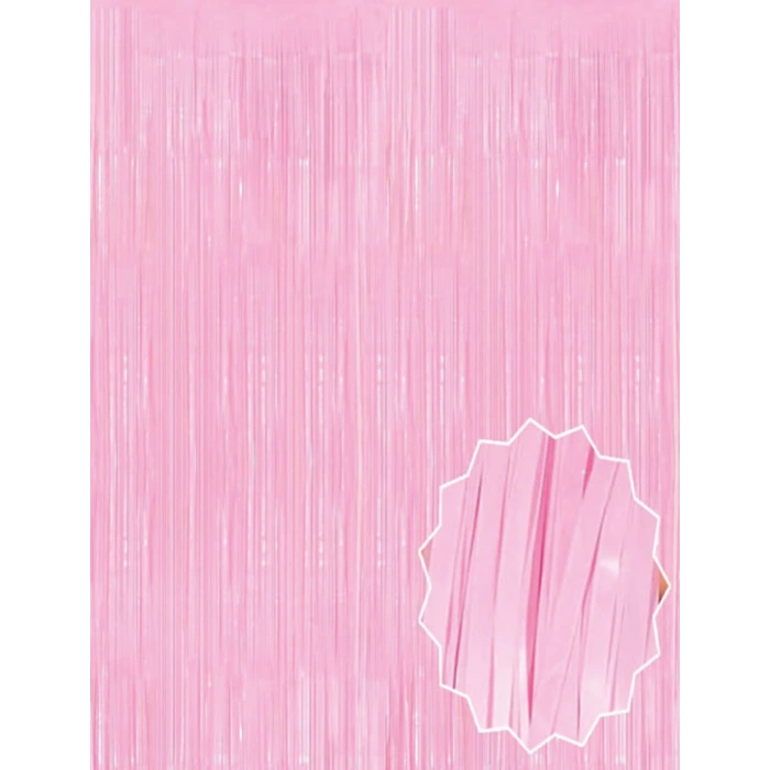 Soft Pembe Püsküllü Kapı Perdesi - Parti, Baby Shower, Cinsiyet Partisi 1x2 m