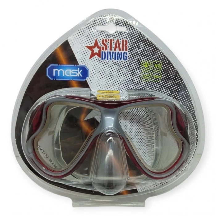 Temper Camlı Dalış Maskesi Yetişkin - 51710-KIRMIZI