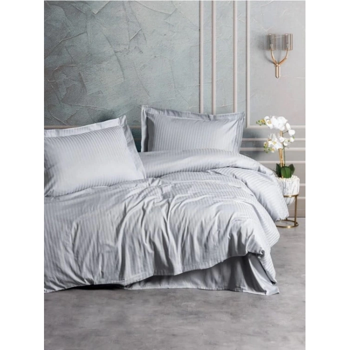 Stripe Elegant Gri Çift Kişilik Saten Nev Takımı