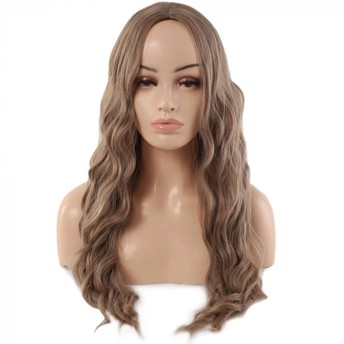 Su Dalgası Uzun Perçemsiz Fiber Sentetik Peruk / Küllü Bebek Sarı