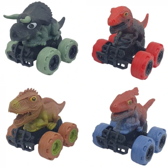 Sürtmeli Dinazor Arabalar 4lü -  cm - Triceratops & Stegosaurus & Triceratops & Parasaurolophus