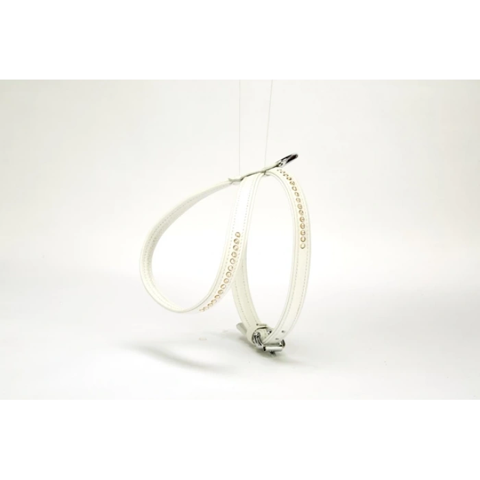 Taşlı Deri Köpek Göğüs Tasması 1,2 x 25-35 cm Beyaz