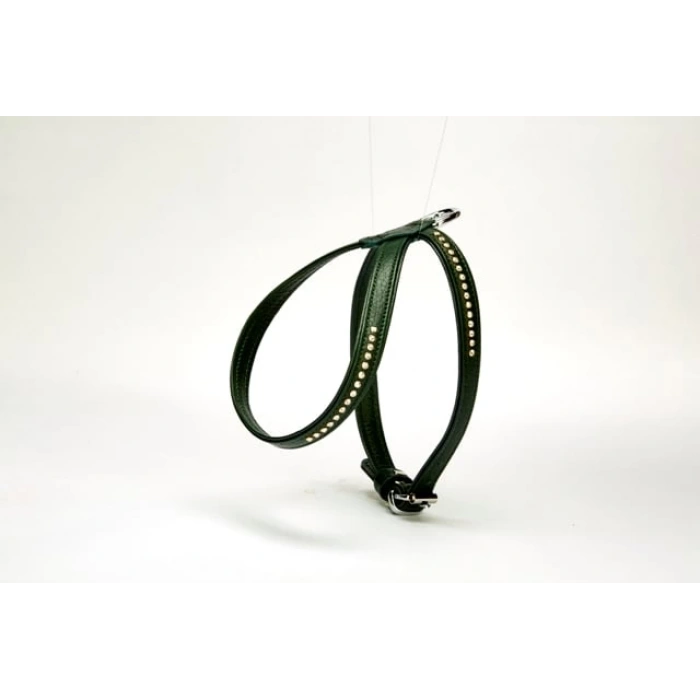 Taşlı Deri Köpek Göğüs Tasması 1,2 x 25-35 cm Yeşil