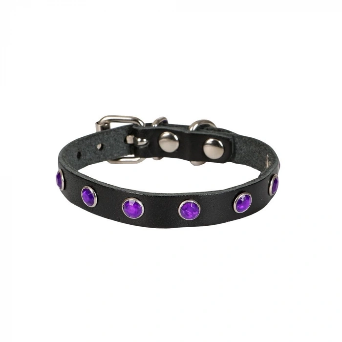 Taşlı Kedi ve Yavru Köpek Tasması 1,2x26 cm Siyah Large