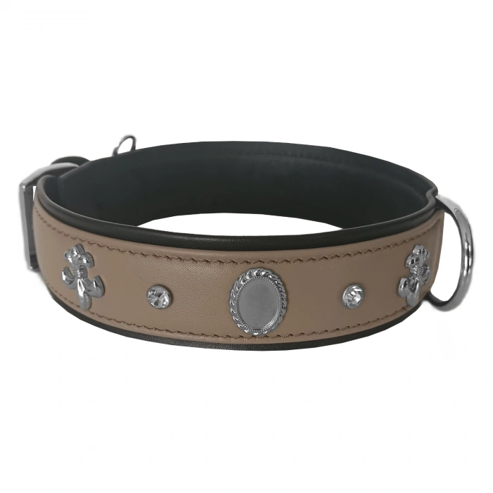 Taşlı Ve Aynalı Köpek Boyun Tasması 49-55 cm Large Taba