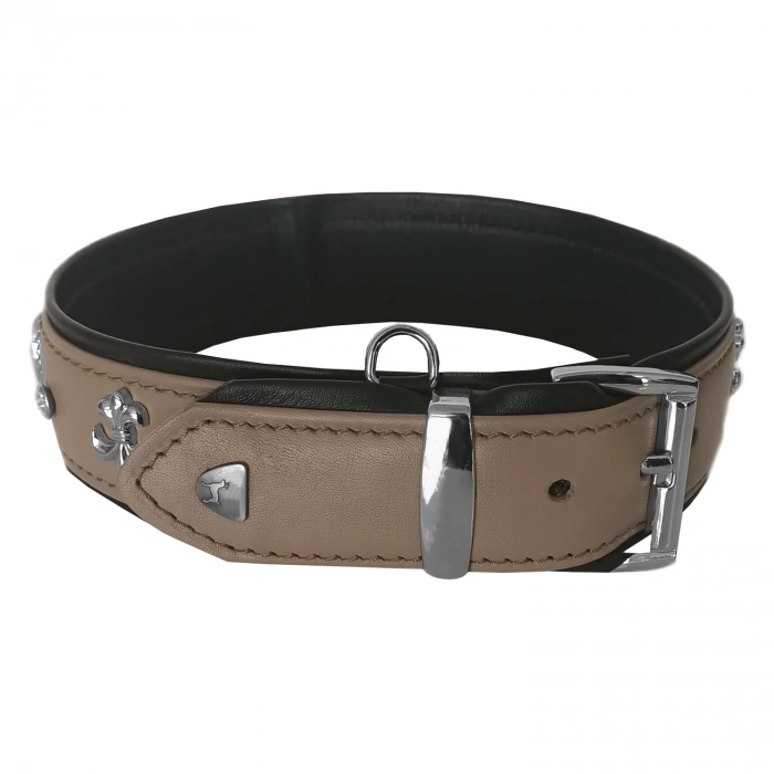 Taşlı Ve Aynalı Köpek Boyun Tasması 49-55 cm Large Taba