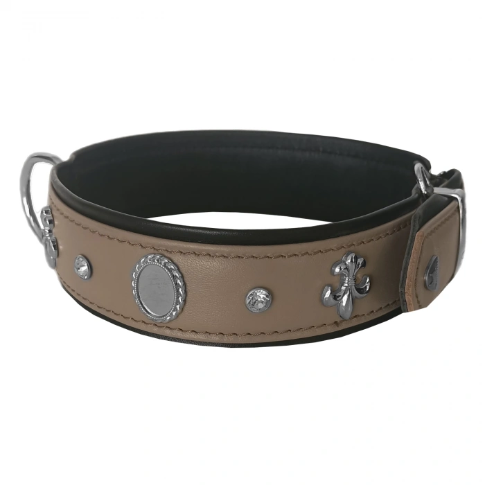 Taşlı Ve Aynalı Köpek Boyun Tasması 49-55 cm Large Taba
