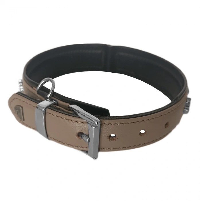 Taşlı Ve Aynalı Köpek Boyun Tasması 49-55 cm Large Taba