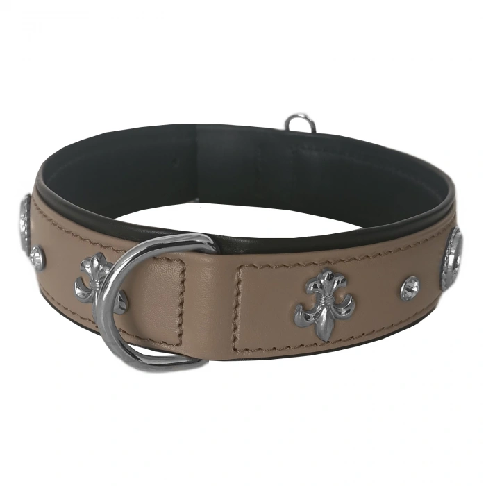 Taşlı Ve Aynalı Köpek Boyun Tasması 49-55 cm Large Taba