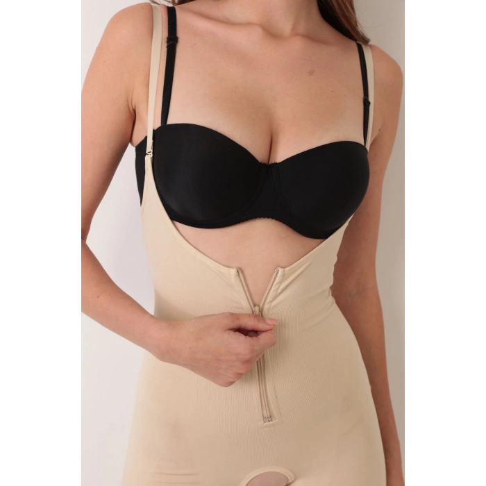 Ten İp Askılı Ağ Kısmı Açık Fermuarlı Tam Boy Kadın Korse