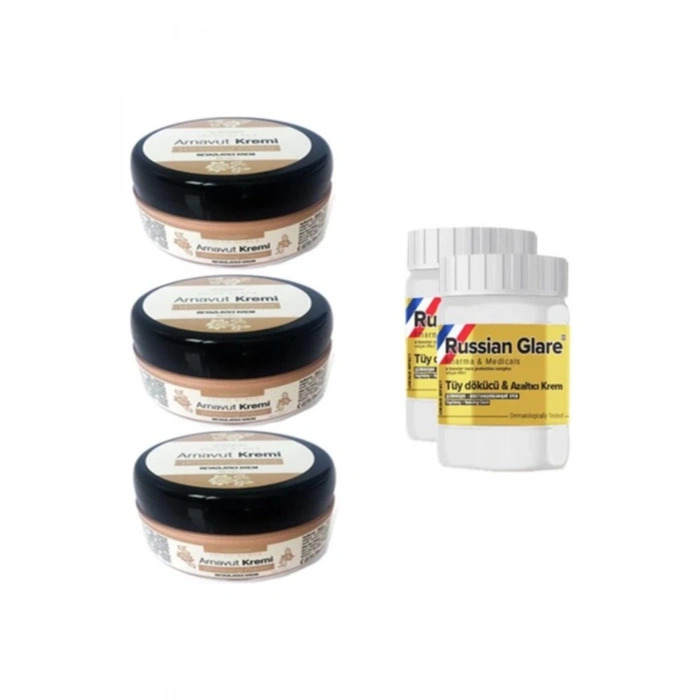 Three Brand 50 ml Arnavut Aklık Kremi 2 Ad + Russıan Glare Tüy Dökücü Azaltıcı Merhem 50 ml 3 Ad