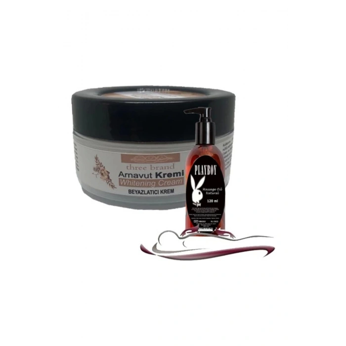 Three Brand Whitening Cream 3 Adet Arnavut Kremi 50ML Aklık Kremi Ile 120ML Playboy Masaj Yağı