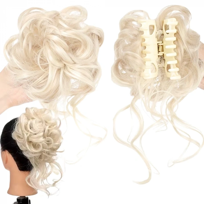 Tokalı Kuyruklu Dağınık Topuz  / Beyaz Platin