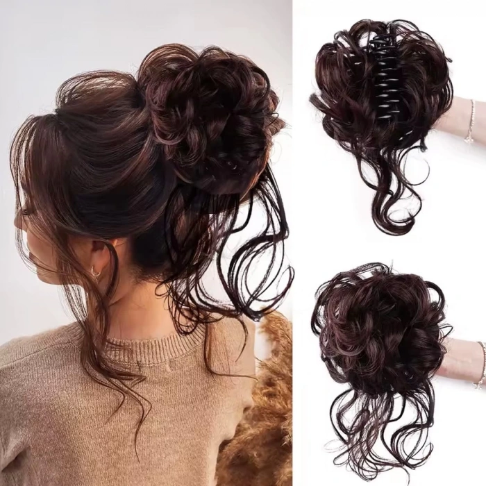 Tokalı Kuyruklu Dağınık Topuz  / Kahverengi