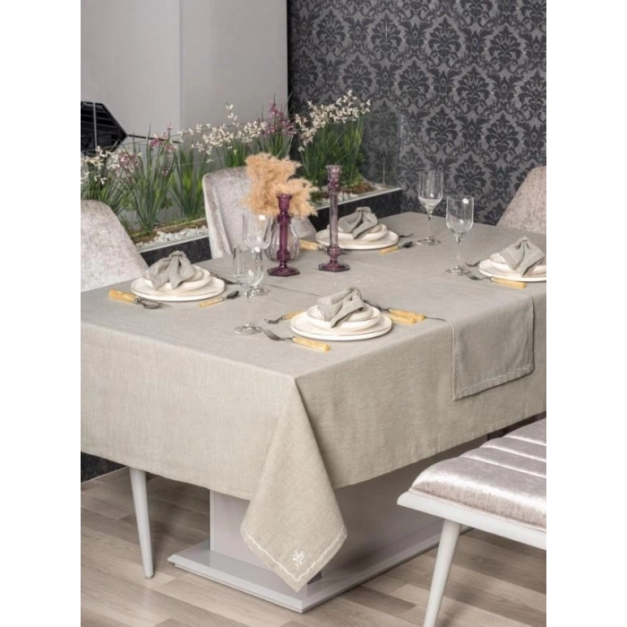 Toprak 8 Parça Keten Masa Örtüsü