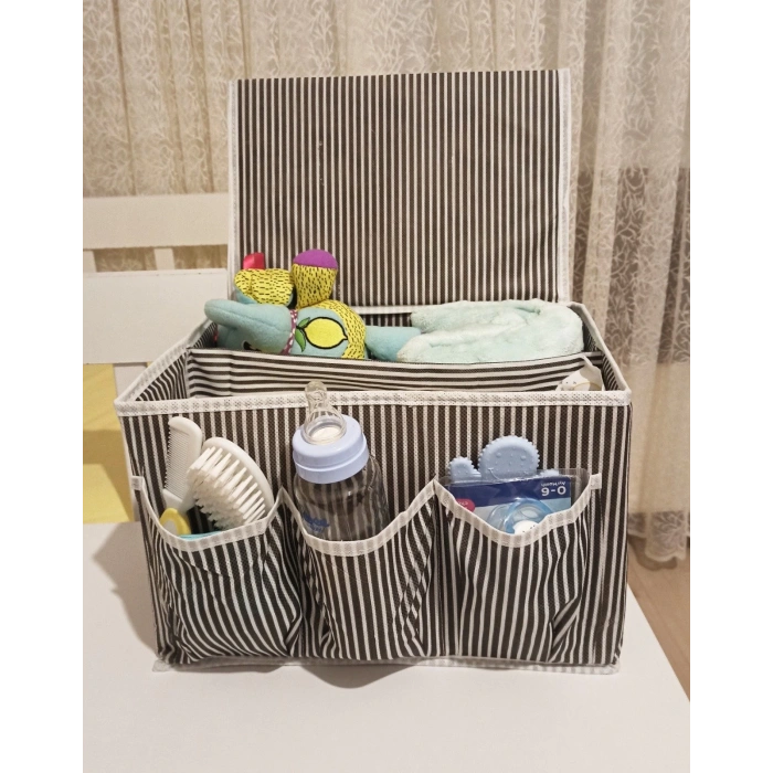 Tutturma Aparatlı Bebek Beşik Başucu Düzenleyici Kapaklı 5 Bölmeli Organizer