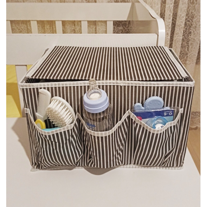 Tutturma Aparatlı Bebek Beşik Başucu Düzenleyici Kapaklı 5 Bölmeli Organizer