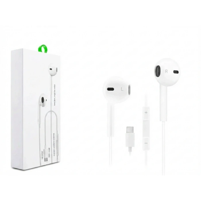 Type-C Mikrofonlu Kablolu Kulaklık - Ses Kontrol Tuşlu Beyaz (Tüm Type-C Cihazlarla Uyumlu)