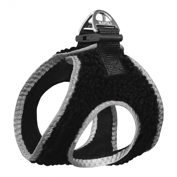 Üç Kilitli Kürklü Kedi Köpek Göğüs Tasması 24-28 cm XX-Small Siyah
