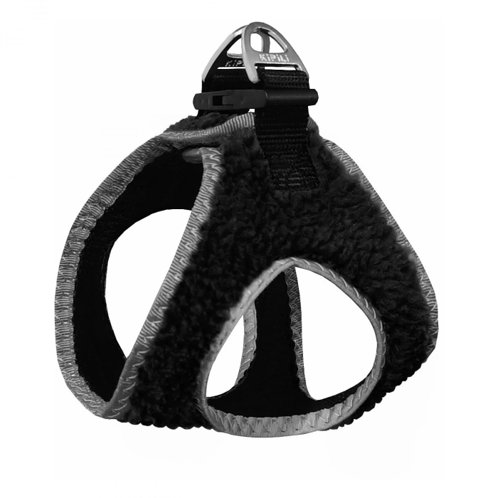 Üç Kilitli Kürklü Kedi Köpek Göğüs Tasması 24-28 cm XX-Small Siyah