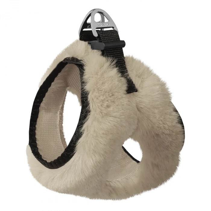 Üç Kilitli Peluş Kedi Köpek Göğüs Tasması 28-34 cm X-Small Krem