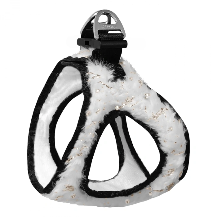 Üç Kilitli Simli Peluş Kedi Köpek Göğüs Tasması 20-24 cm XXX-Small Beyaz