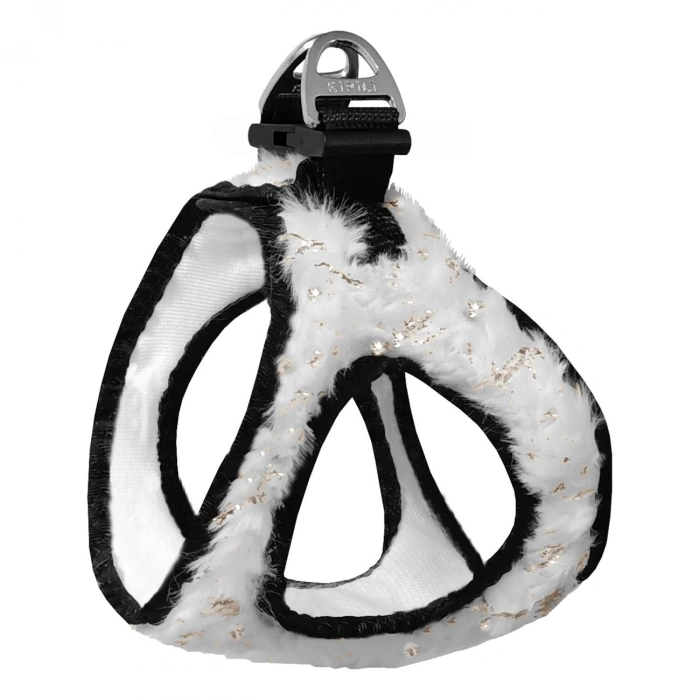 Üç Kilitli Simli Peluş Kedi Köpek Göğüs Tasması 20-24 cm XXX-Small Beyaz