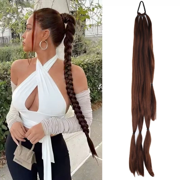 Üçlü Örgü Tokalı At Kuyruğu / Çikolata Kahve