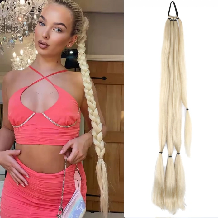 Üçlü Örgü Tokalı At Kuyruğu / Platin