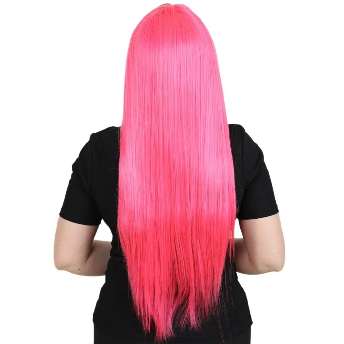 Uzun Kahküllü Fiber Sentetik Peruk / Neon Pembe