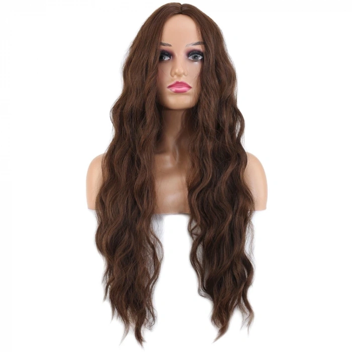 Uzun Su Dalgası Fiber Sentetik Peruk / Kahve Karamel