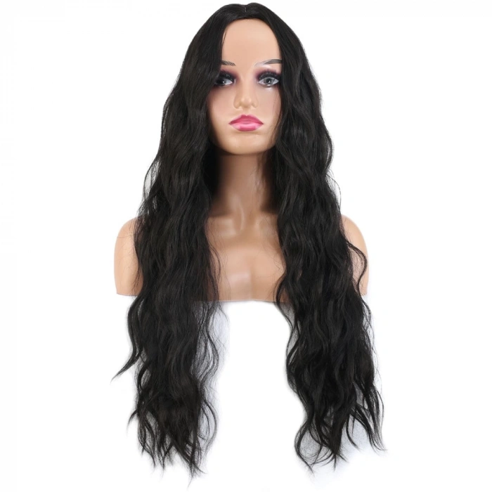 Uzun Su Dalgası Fiber Sentetik Peruk / Koyu Kahve