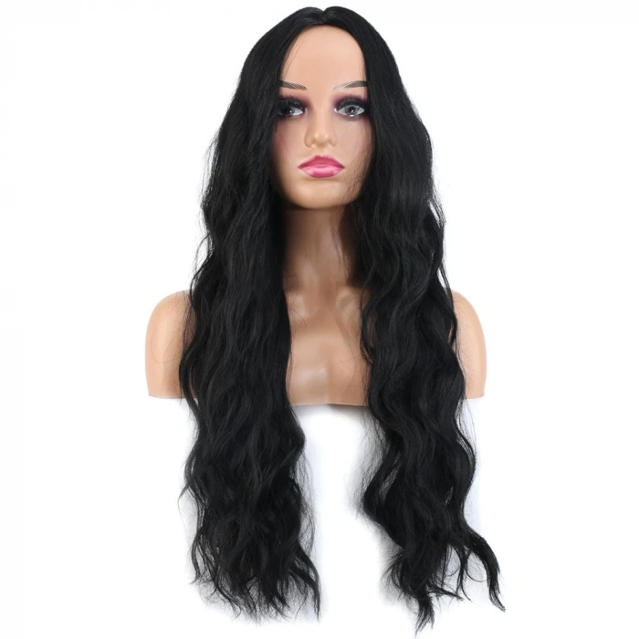 Uzun Su Dalgası Fiber Sentetik Peruk / Siyah