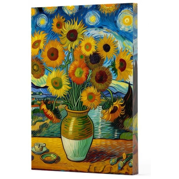 Van Gogh 10 - Ayçiçekleri Çizgili Yan Boyamalı Defter