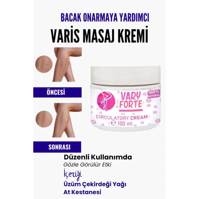 Var.is Bölgesi Için Bacak Onarmaya Yardımcı Ve Besleyici Varyforte Masaj Kremi 100 ml