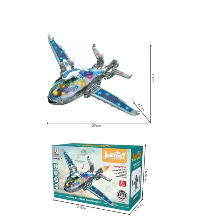 Yerde Gezen Işıklı Sesli Hareketli Mekanizmalı Savaş Uçak 43x27 Cm