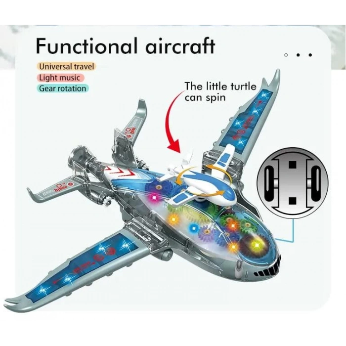 Yerde Gezen Işıklı Sesli Hareketli Mekanizmalı Savaş Uçak 43x27 Cm