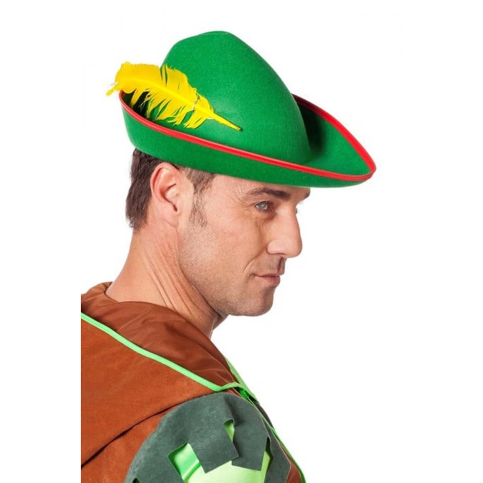 Yeşil Renk Robin Hood Şapkası Sarı Tüylü