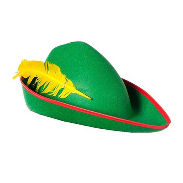 Yeşil Renk Robin Hood Şapkası Sarı Tüylü