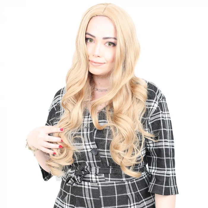 Yoğun Dalgalı Fiber Sentetik Uzun Perçemsiz Peruk / Balköpüğü